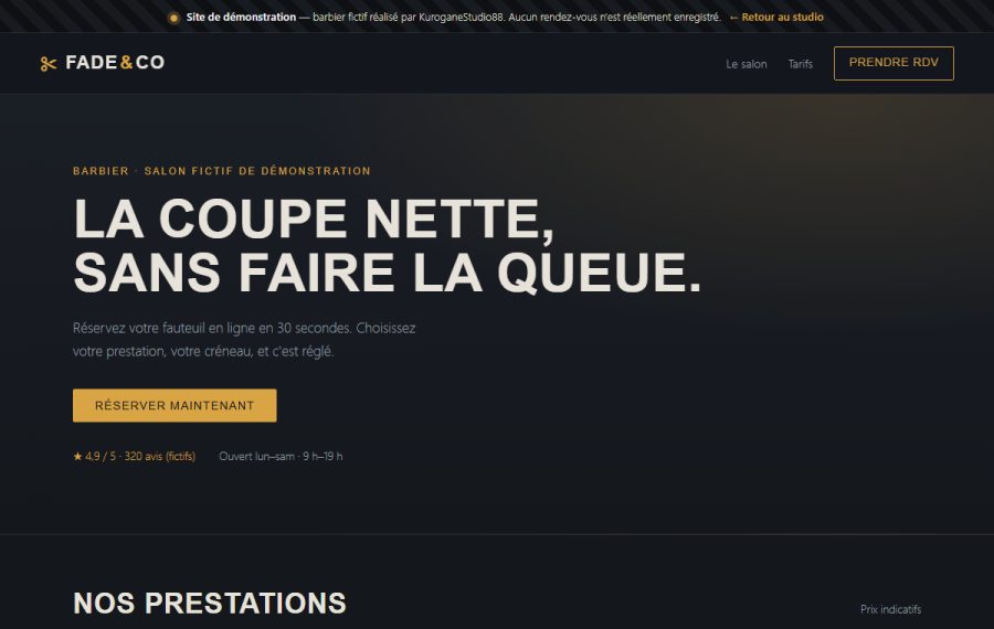 Aperçu — Fade & Co (démo prise de rendez-vous)